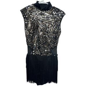Weissman Costume Women M Sequin Fringe Black Bodysuit Swift Halloween Pop Star